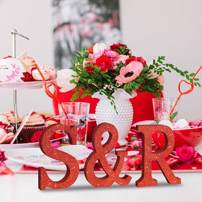 TONIFUL 8 Inch Red Glitter Letter R Table Centerpiece A-Z Red Birthday Party Decorations,Red Alphabet R for Birthday,Chrismas,Graduation,Bridal Shower,Wedding,Anniversary Party Supplies