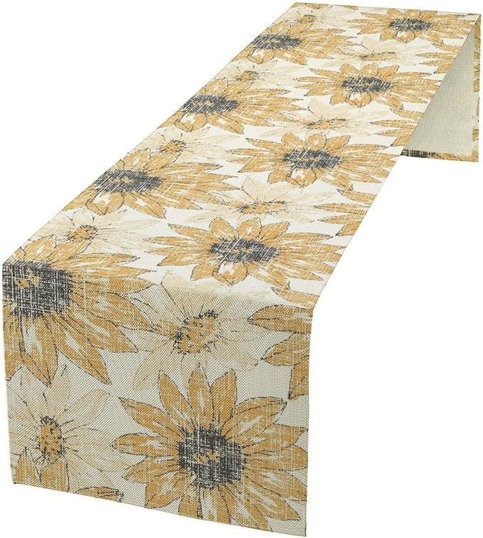 Chrysanthemum Vintage Floral Table Runner, Elegant Grunge Orange Sunflower Spring Summer Elegant Pattern Artichokes Flower Table Runner for Party Kitchen Dining Living Room Decor, 13x108 Inch