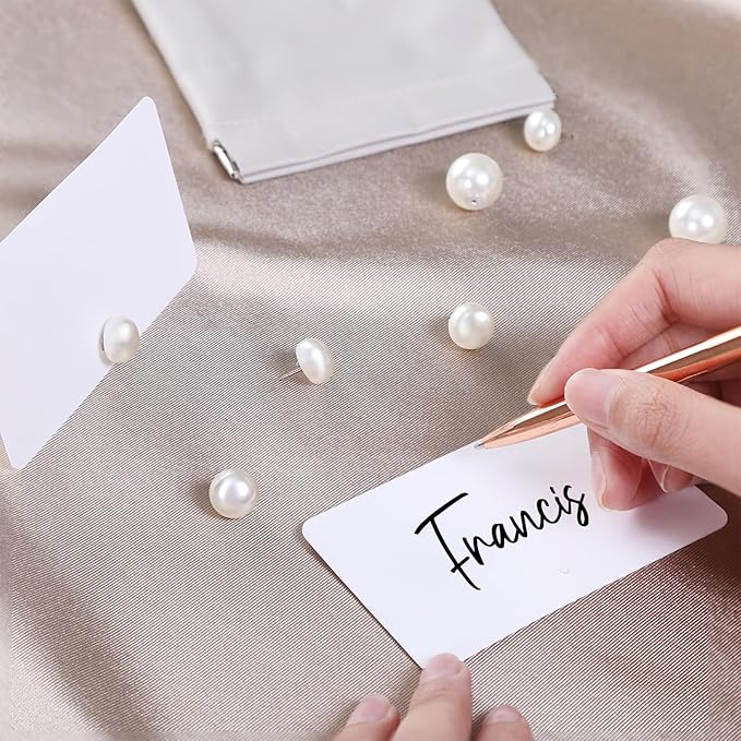 UNIQOOO 12Pcs Decorative Pearl Place Card Holders Bulk, Elegant Ivory Name Card Stands Set, for Wedding Table Place Cards, Dessert Table Decor, Retail Shop, Business Card, Name Tag, Party Food Signs
