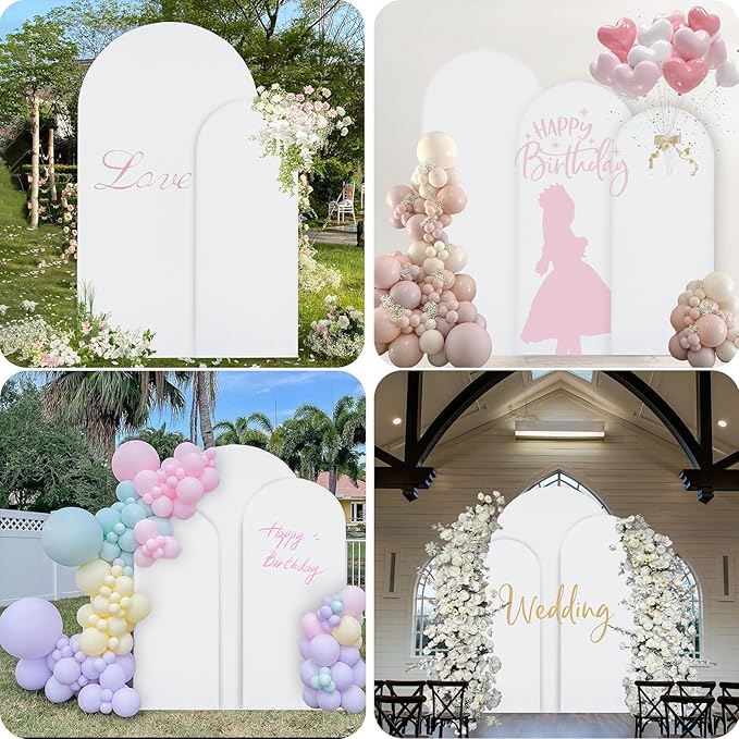 WEERRW White Arch Backdrop Cover Ballon Arch Stand Covers Set of 3 Spandex Fitted Round Top Chiara Stretchy Backdrop for Wedding Birthday Party Decoration(6FT, 6.6FT, 7.2FT)