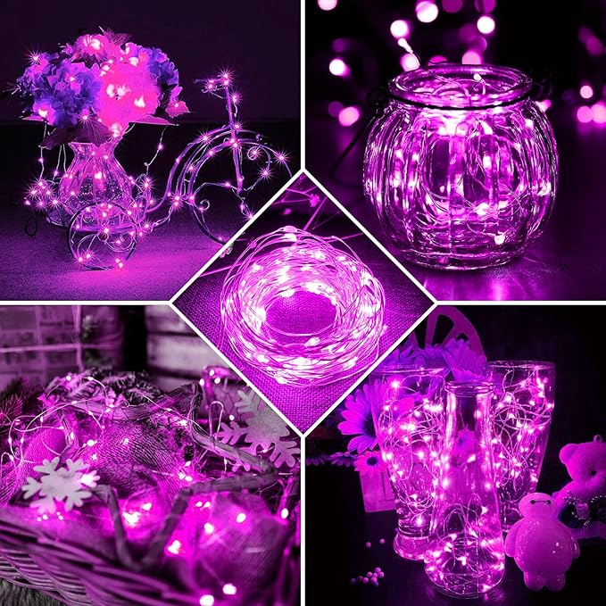 8 Pack Pink Fairy Lights 7Ft 20 LED Twinkle String Lights 3 Modes Battery Operated Waterproof Firefly Starry for Mason Jar Party Wedding Christmas Valentines Day Table Centerpieces