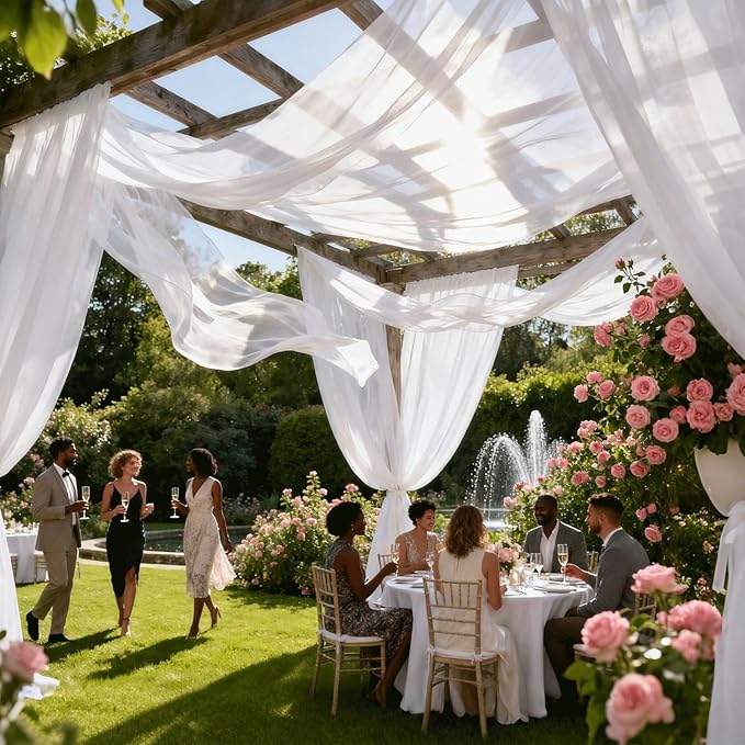 Wedding Arch Draping Fabric 29" x 18 FT White Sheer Chiffon Outdoor Curtain Drapes for Wedding Birthday Party Ceremony Decor(2 Panels, White)