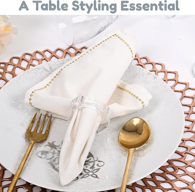 Clear Acrylic Napkin Rings, 12 Pack, Faceted Oval Design