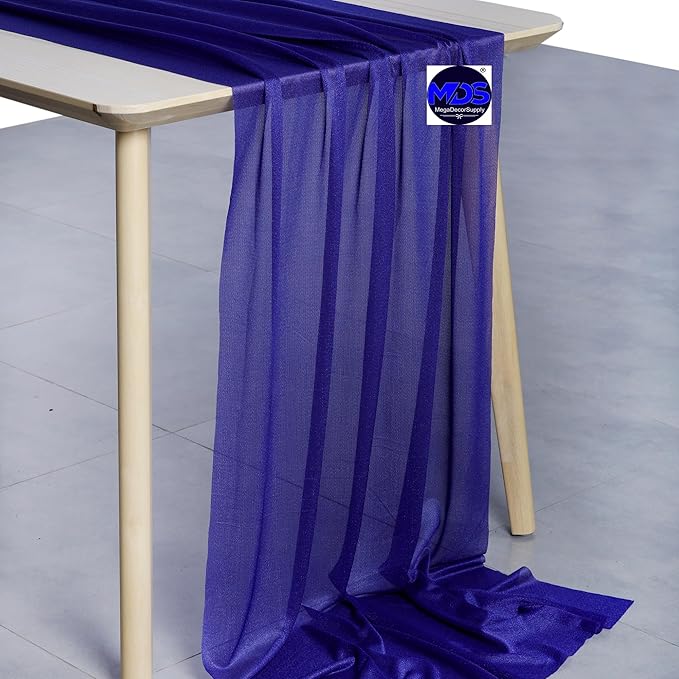 MDS 2 Pack 10ft Chiffon Table Runner 29 x 120 Inches Sheer Wedding Runner Romantic Rustic Table Runner for Wedding Decorations, Birthday Parties, Bridal Shower Party Arch Decor - Royal Blue
