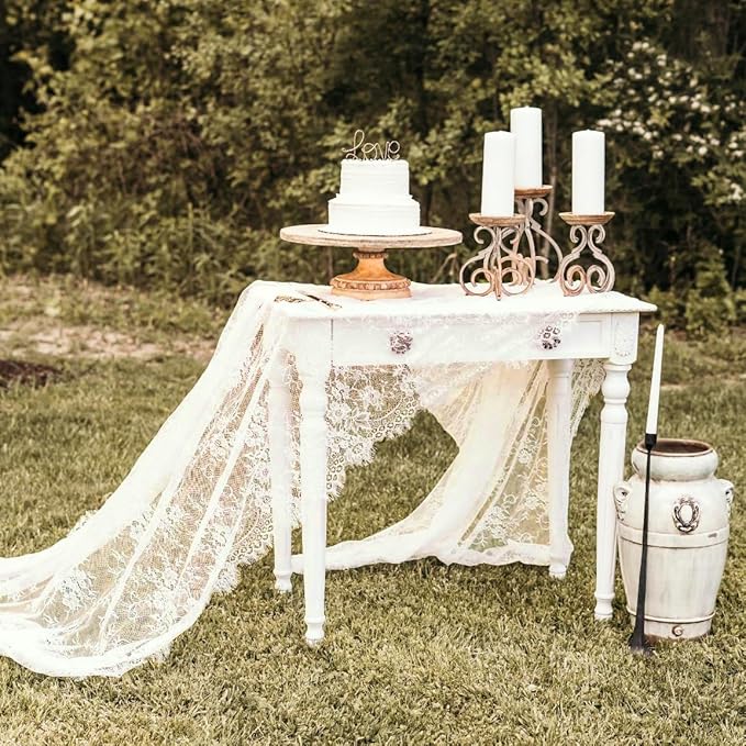 LuoluoHouse Rustic Ivory Wedding Tablecloths Lace Chic Rectangular Tablecloths for Wedding Reception Farmhouse Table Decorations 60x120 inch