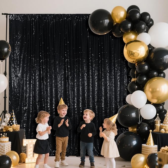 SquarePie Sequin Backdrop Less See Through Thick Background Glitter Curtain for Halloween Party 6FT x 6FT Black