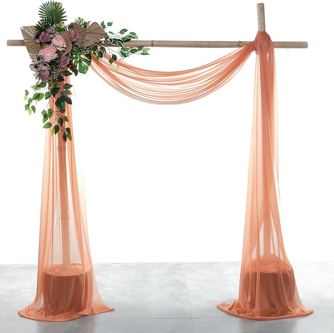 Backdrop Drape Fabric, Coral Peach Sheer Chiffon, 2 Panels 30 in x 100 ft