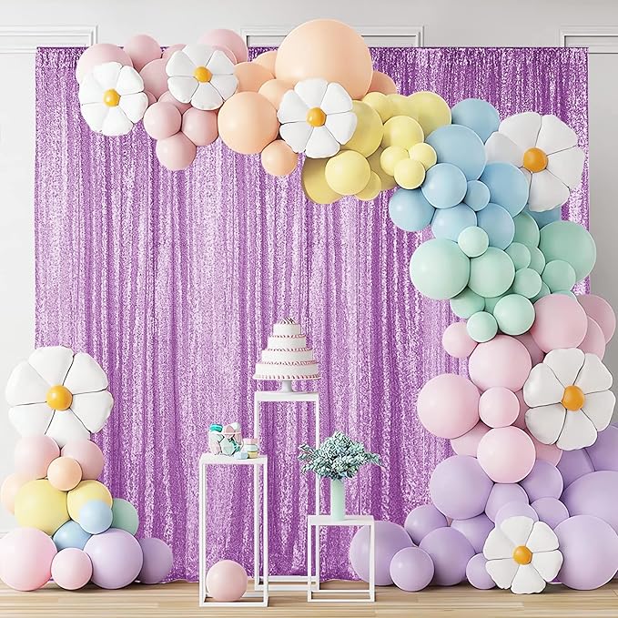 Backdrop Curtain, Lavender Sequin, 2 x 8 Ft Glitter Event Decor