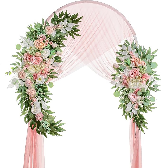 Artificial Flowers Wedding Arch Swag Set, Champagne and Pinkish White