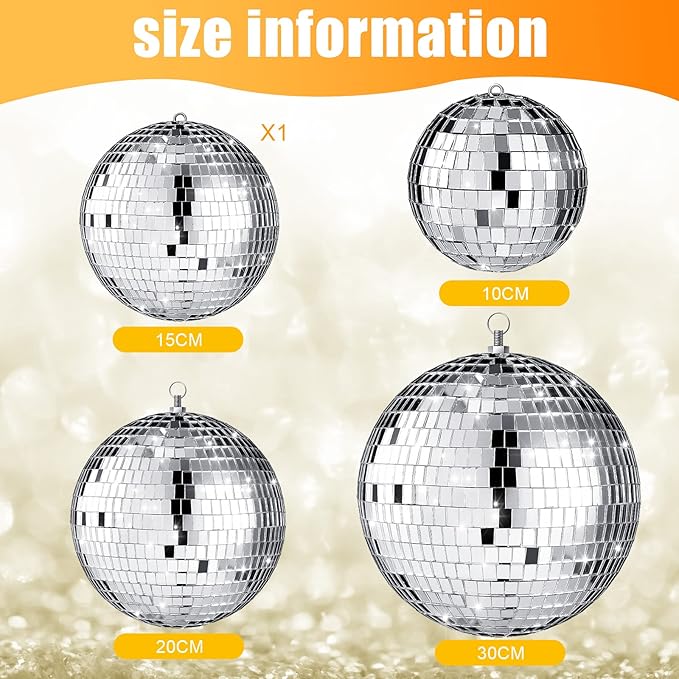 Disco Ball Party Decorations, 4 Pack Silver Mirror Balls, 4 to 12 Inch
