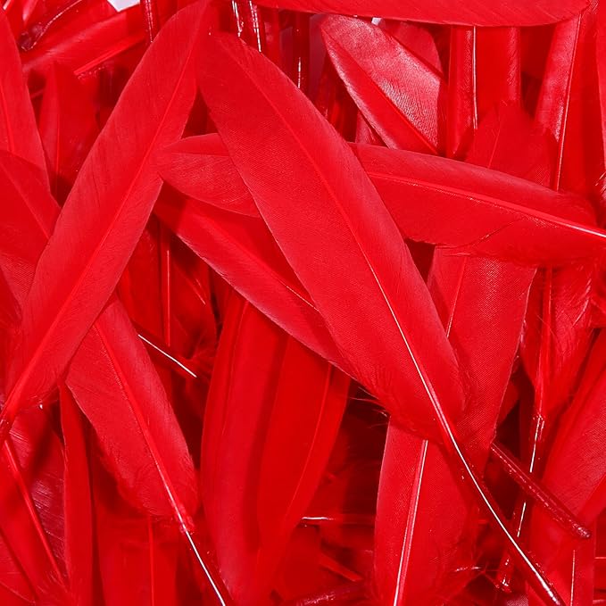 FeelfunFeather 120pcs Red Goose Cochettes Feather Natural Bulk 4-6 inch 10-15cm for Wedding Party Christmas Decorations DIY Crafts Goose Cochettes Feather