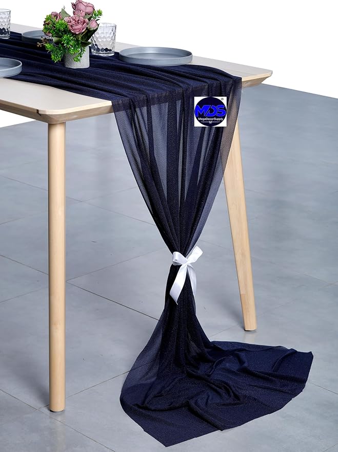 MDS Halloween Chiffon Table Runner - 15 Pack, 29 x 170 Inches, 14ft Each - Sheer Spooky Table Runners for Haunted House Parties, Trick-or-Treat Tables, Witchy Décor, Wedding & Events - Navy Blue