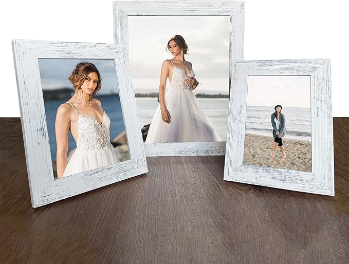 8x10 Picture Frame Set of 4, High Definition Glass Distressed White Frame, 8 x 10 Wood Photo Frames for Tabletop Display and Wall Mounting