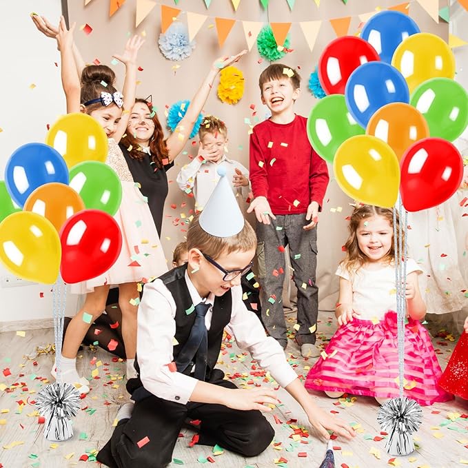 Balloon Weights Silver Foil Anchors, 24 Pack with Ribbon