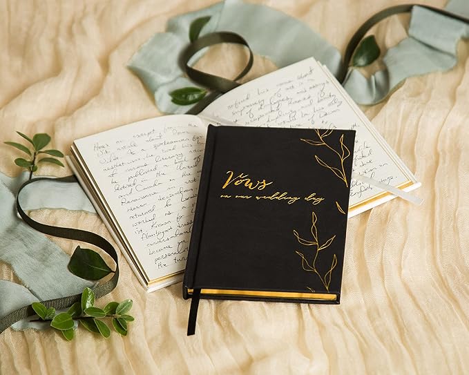 Guestbooks Wedding Vow Book Set of 2, Black and White PU Leather, 80 Pages