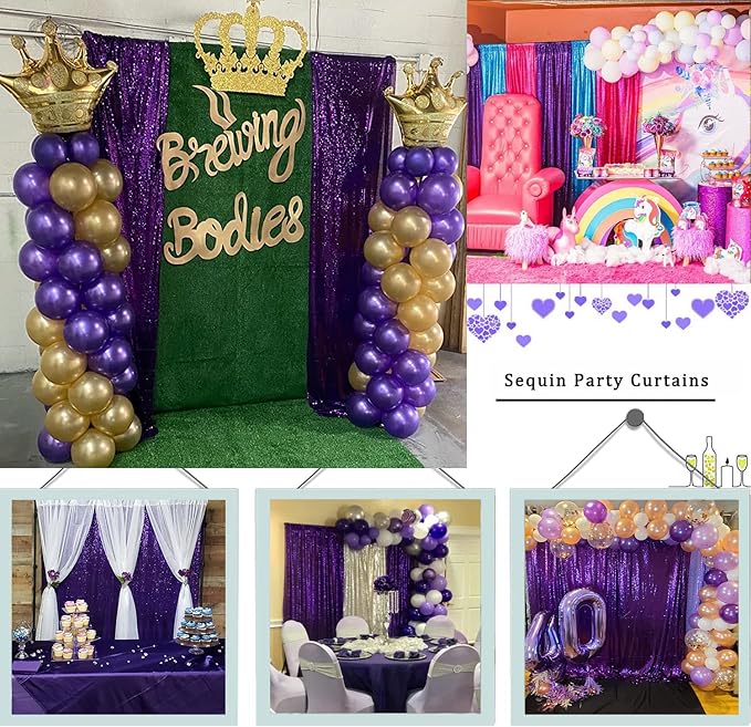 Purple Sequin Backdrop Curtain, 10 x 10 Ft Glitter Panel with Rod Pocket