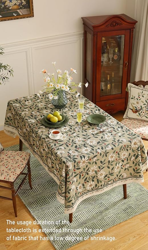 Rectangular Tablecloth, 55 x 71 Inch, Floral Linen-Polyester Blend