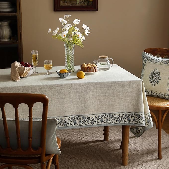Rectangular Linen-Blend Tablecloth, 55 x 71 Inch, Floral Print