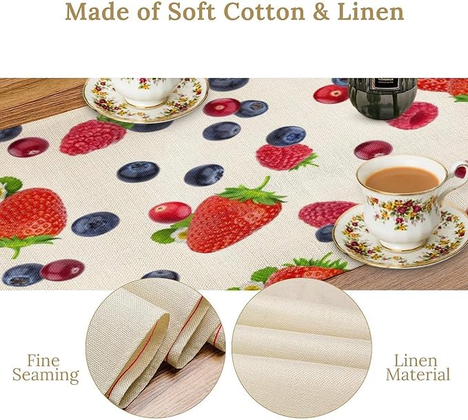 Strawberry Table Runner Spring Summer Fruit Wild Berry Forest Garden Dinner Runner for Farmhouse Party Holiday Home Kitchen Dining Table Decor 13x120