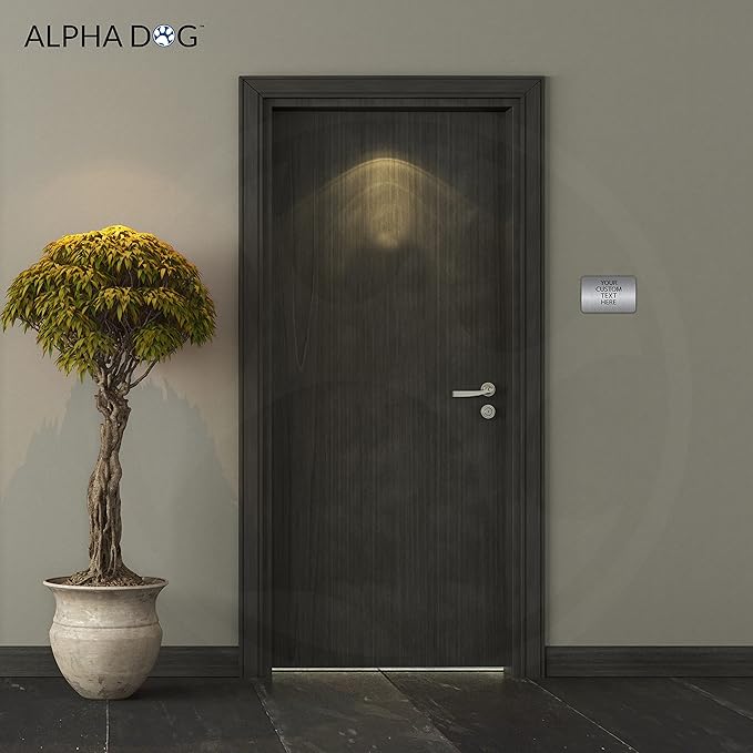 ALPHA DOG ADA SIGNS Custom ADA Compliant Braille Sign, 6"x9" Room Identification Plaque, Tactile Text, Raised Letters, Personalized 4-Line, Indoor/Outdoor, USA-Made (Brushed Stainless)