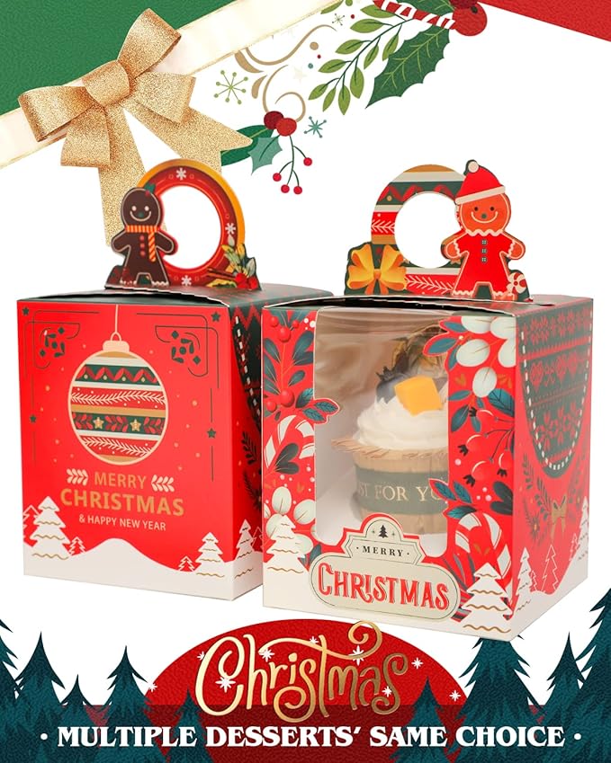 Cupcake Carriers 50 Count Auto-Pop Boxes with Inserts, Christmas Cookie