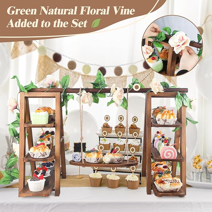 Cupcake Stand, 3-Tier Solid Wood Serving Tray Set with Flower Vine