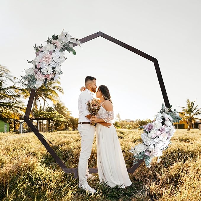 Garden Arbor 7 FT Heptagon Wood Wedding Arch, Easy Setup