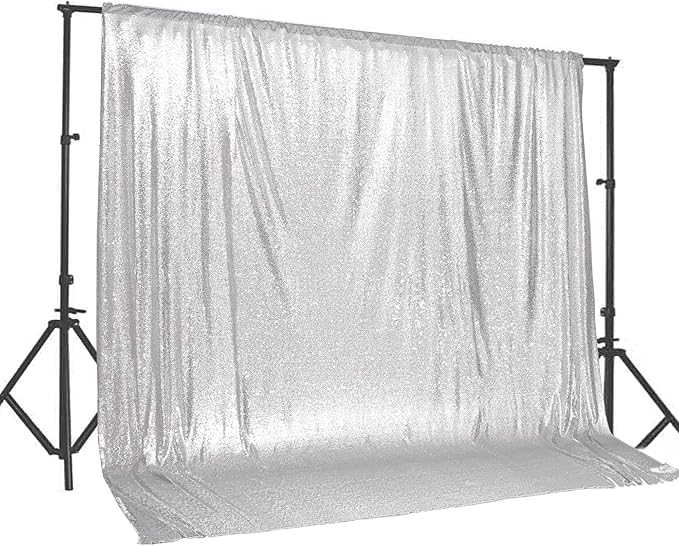 Backdrop with Silver Sequin, 20 ft x 10 ft for Photos and Events