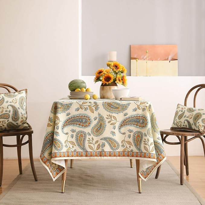 patdrea Designer French Vintage Small Square Table Cloth,Italian Floral Wrinkle Free Tablecloth,Home Table Cover Decor for Kitchen Dining,Christmas,Tea Party,Thanksgiving,55"x55"-Lysaniya