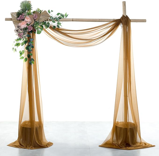 Fabric Sheer Chiffon Drape Panels, 4 Pack, 30 in x 20 ft, Mocha