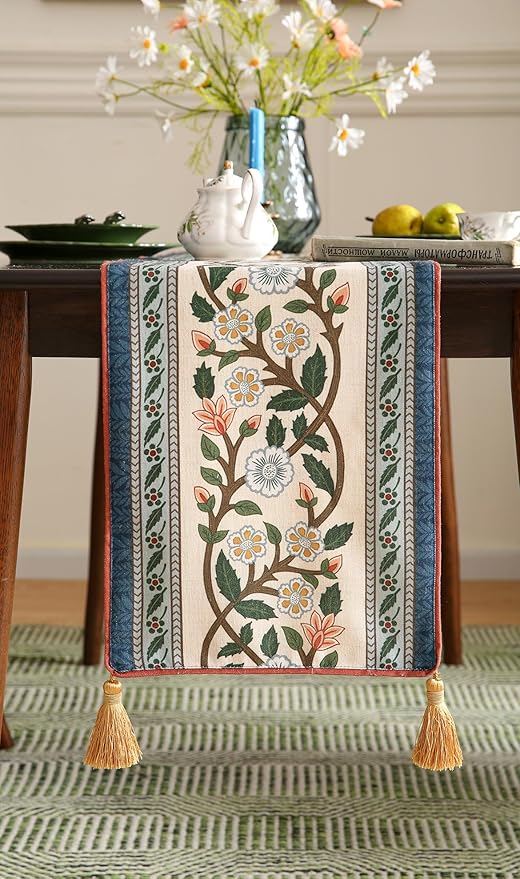 ISAENNE Designer Vintage Elegant Linen Table Runner 71 Inches Long,Colorful Flower Pattern Soft Table Runners for Dining Tables,Thanksgiving,Kitchen Tables,Christmas,12"*71"-Naples C
