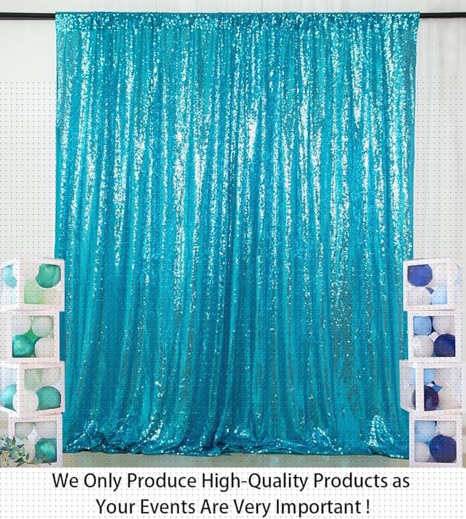 ShinyBeauty Turquoise Sequin Backdrop Curtain | 2 Panels 4FTx8FT Shimmer Backdrop | Wedding & Party Photo Background | Sky Blue Glitter Backdrop | Elegant & Sparkly Decor