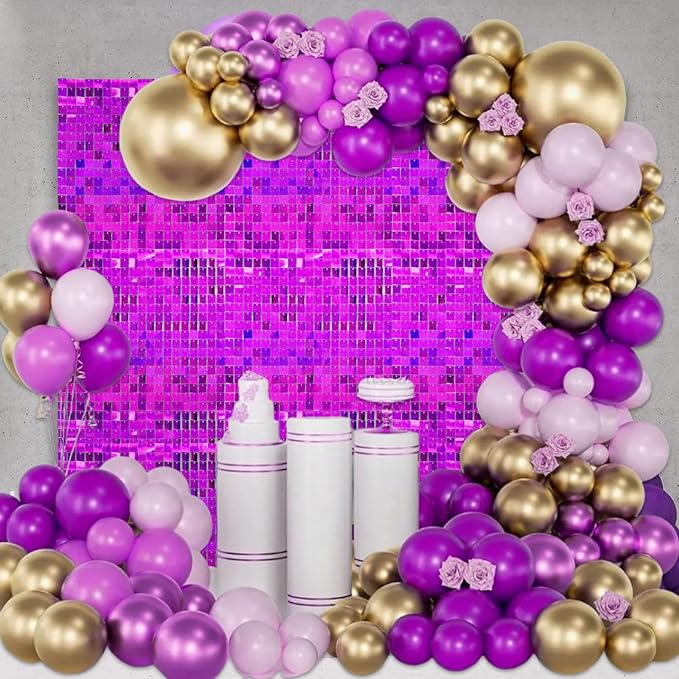 24PCS Purple Shimmer Wall Backdrop, Laser Square Sequin Photo Backdrops Panel, Glitter Wall Background for Birthdays, Weddings, Christmas, Engagements, Disco Bachelorette Party Decoration (4FTx6FT)