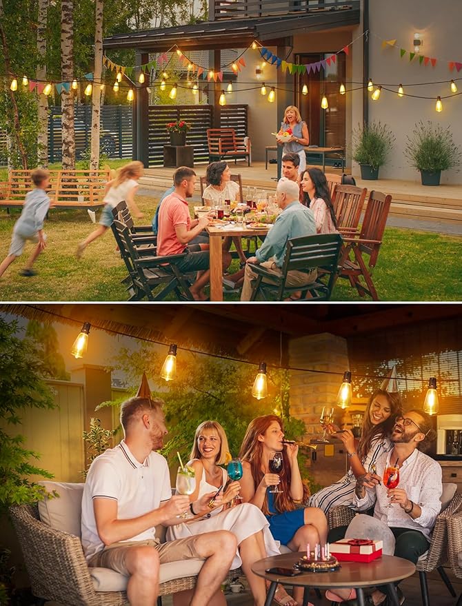 LED String Lights for Patio, 2 x 25FT Black Shatterproof IP65 Strands