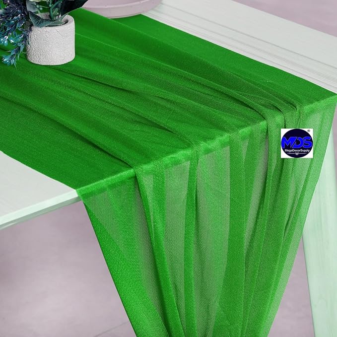 MDS Halloween Chiffon Table Runner - 5 Pack, 29 x 170 Inches, 14ft Each - Sheer Spooky Table Runners for Haunted House Parties, Trick-or-Treat Tables, Witchy Décor, Wedding & Events - Green