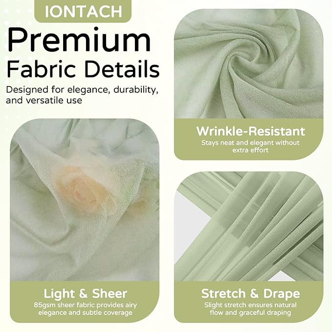 Wedding Arch Draping Fabric 29" x 19Ft Sheer Drapes for Backdrop Wedding Ceremony Reception Ceiling Decor Curtain Baby Bridal Shower Decoration (Sage Green, 3 Panels)