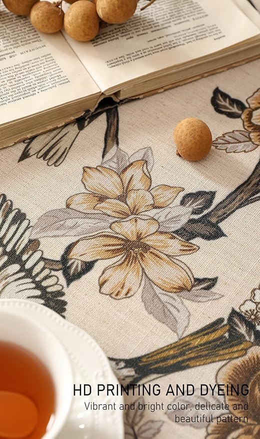 Rectangular Linen-Blend Tablecloth, 55 x 87 Inch, Floral Print