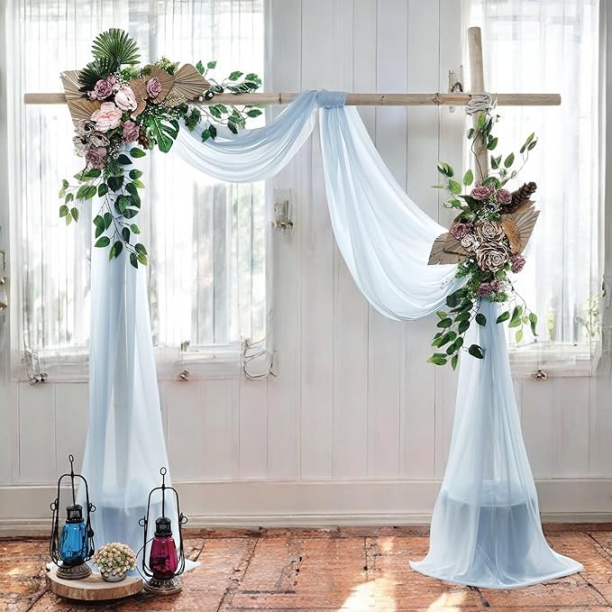 MDS Halloween Chiffon Draping Fabric - 1 Panel, 30" Wide x 50ft Long - Sheer Spooky Arbor & Canopy Drapery for Haunted House Backdrops, Party Ceilings, DIY Costumes & Themed Events - Baby Blue