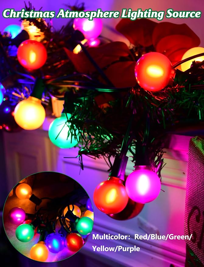 String Lights, 25 ft Frosted Multicolor G40 LED Globe Lights