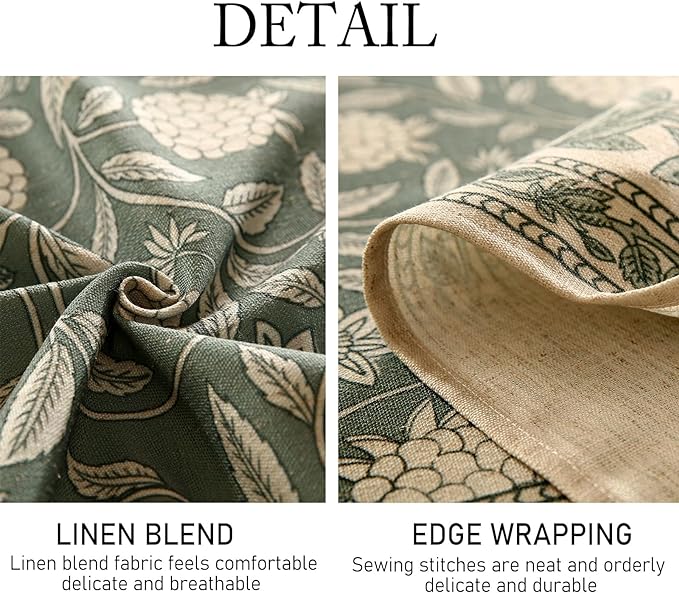 Tablecloth 55 x 71 Inch Rectangular, Grayish Green Linen-Blend Floral