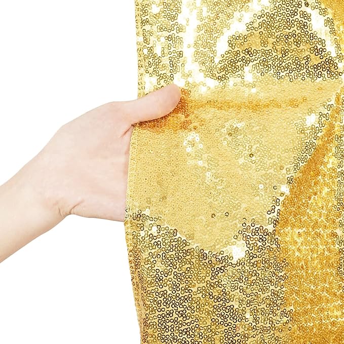 Poise3EHome 6Ft x 6Ft Gold Sequin Backdrop Curtain, Glitter Thick Satin Gold Background Drapes, Sparkly Opaque Photography Curtain, Sequence Xmas Thanksgiving Backdrop for Wedding Party Holiday Decor