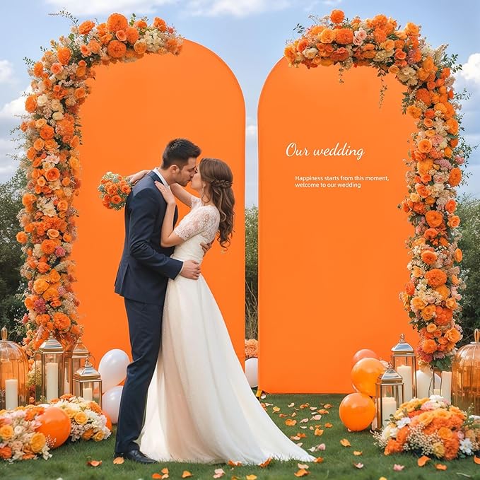 6FT Orange Arch Backdrop Cover - Polyester Fitted Wedding Arch Stand Covers Round Top Chiara Arch Backdrop Cover for Birthday Party Banquet Photo Background Decoration