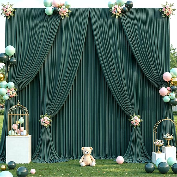 Backdrop Curtain Set, Emerald Green, 10 Panels, 5 x 12 ft