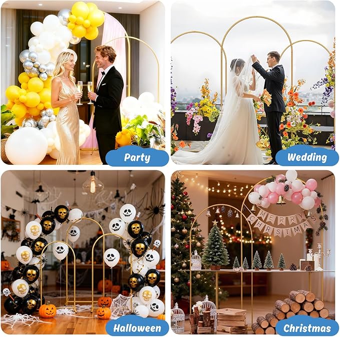 Heavy Duty Metal Arch Backdrop Stand, 7.2FT, 6FT Set of 2 Stable Gold Arch Stand with Ground Stakes and Water Bags, Balloon Arch Stand for Wedding Party Baby Shower Photo Flower Arch Decration