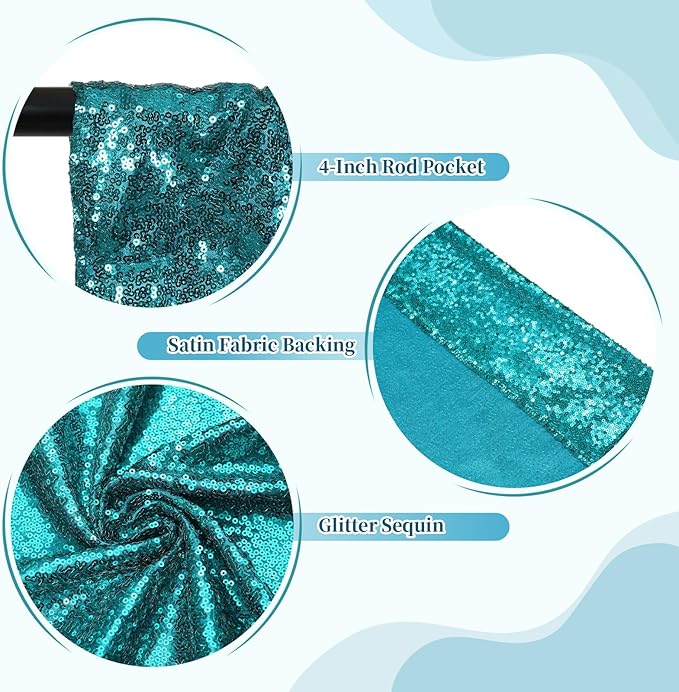 SquarePie Sequin Backdrop Less Transparent Background Sparkly Curtain for Wedding Party 8FT x 8FT Teal
