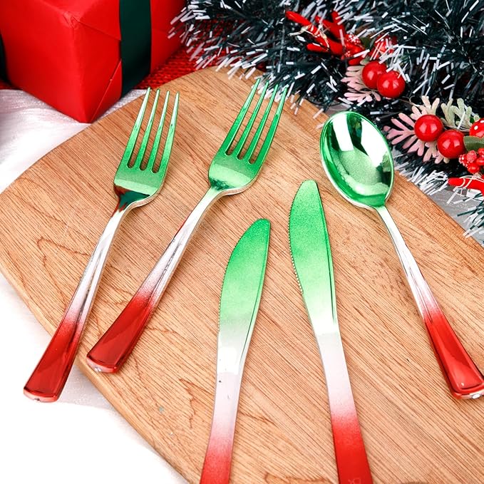 Plastic Forks Christmas Party Cutlery Set, 120 Count, Heavy Duty