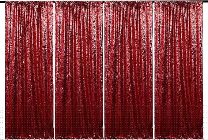 JYFLZQ Burgundy Sequin Backdrop Curtains 2ft x 8ft 4 Panel Glitter Photo Booth Backdrops Sparkly Photography Background Drapes for Parties Wedding Bridal Showers