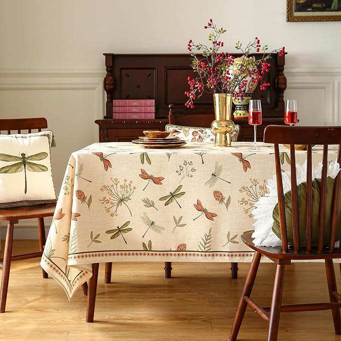 Tablecloth, 55 x 71 Inch Rectangular Linen-Polyester Blend in Off White