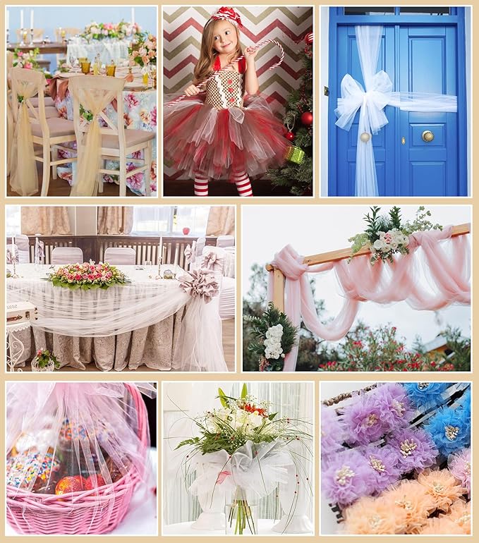 Tulle Fabric Roll, 54" x 10 Yards (30FT) Tulle for Wedding Christmas Decorations Pew Bow Tutu Party Backdrop Baby Shower Table Skirts Gift Wrapping Garden Netting (White)