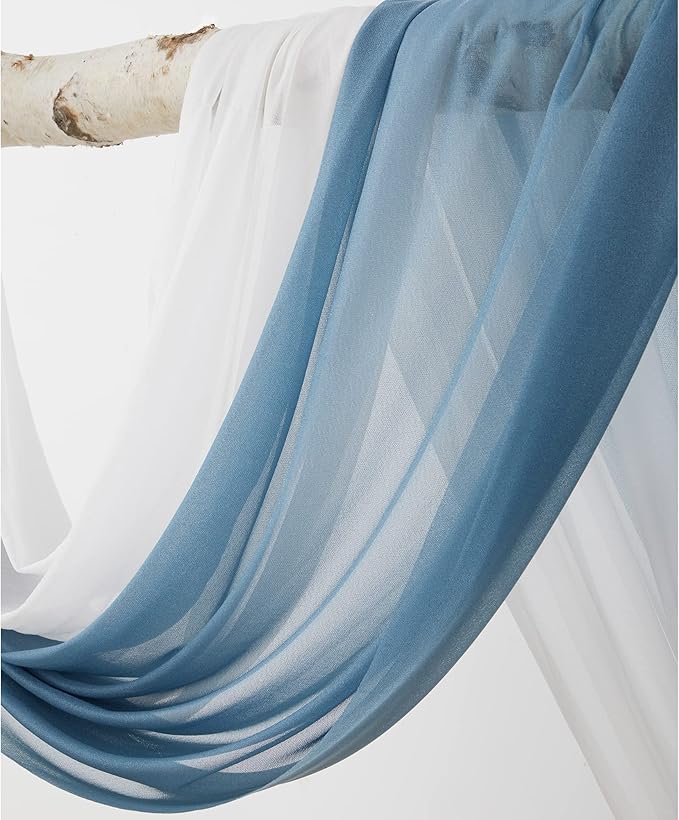 Artificial Flowers Wedding Arch Kit, Dusty Blue Silk Roses with Sheer Drapes